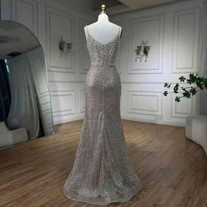 Serene Hill Nude Mermaid Evening Gown - Elegant, Luxurious, Pearls Beaded. Perfect for Women&