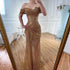 Elegant Nude Off Shoulder Beaded A-Line Evening Dress LA72807A - SERENE HILL