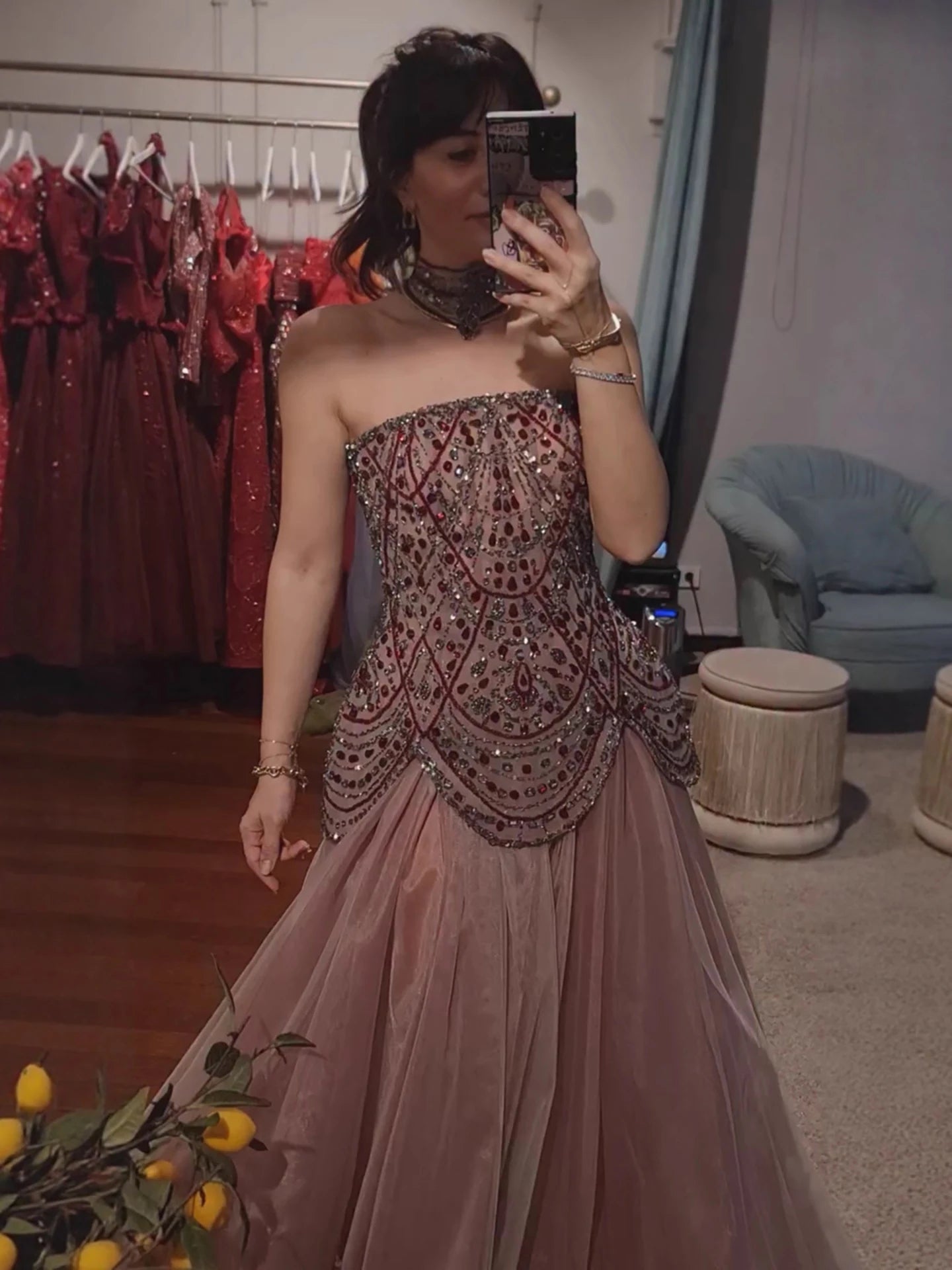 Luxury Wine Red Arabic Beaded A-Line Evening Dress LA73377 - SERENE HILL