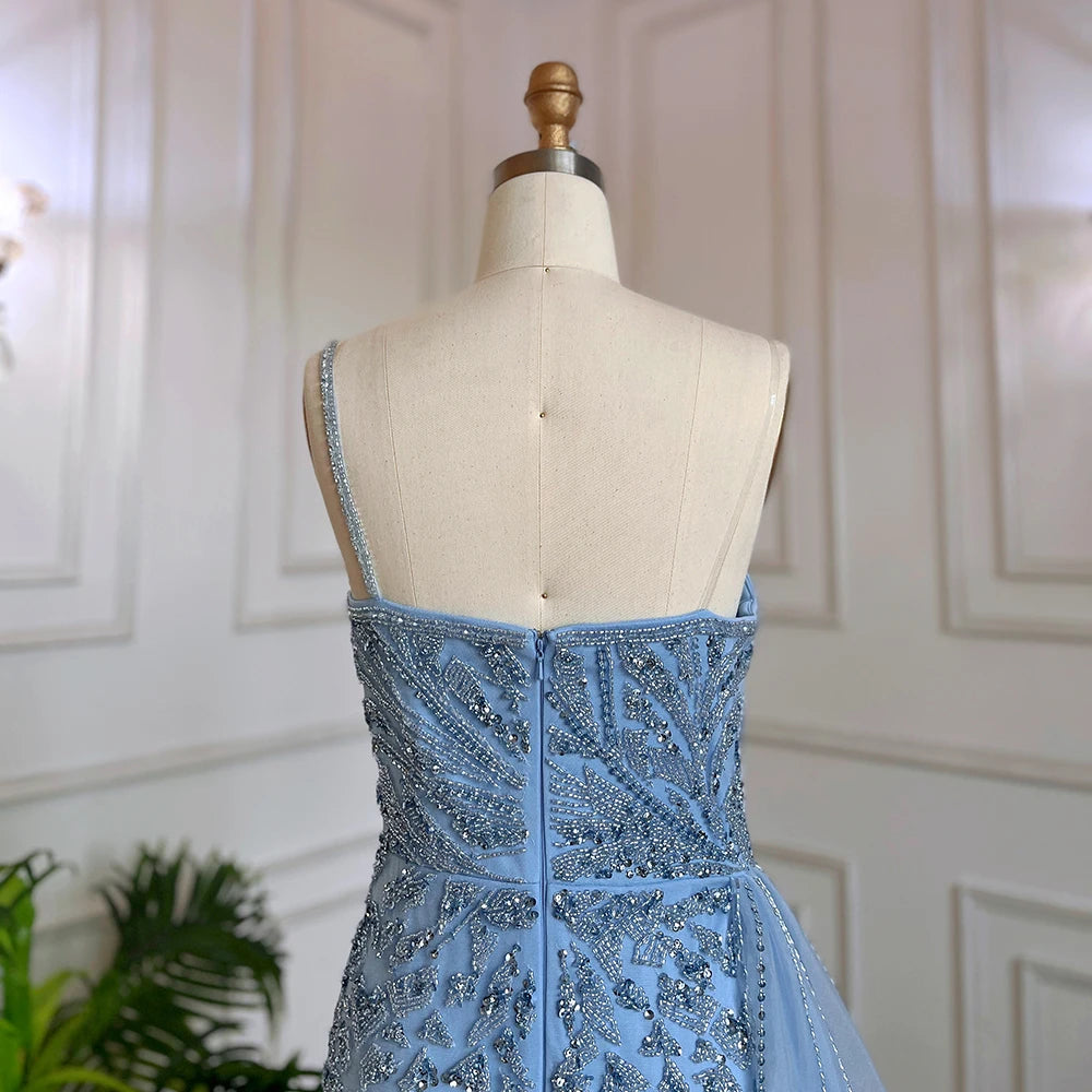 Luxury Blue One Shoulder Beaded Mermaid Evening Gown with Overskirt LA71730 - SERENE HILL