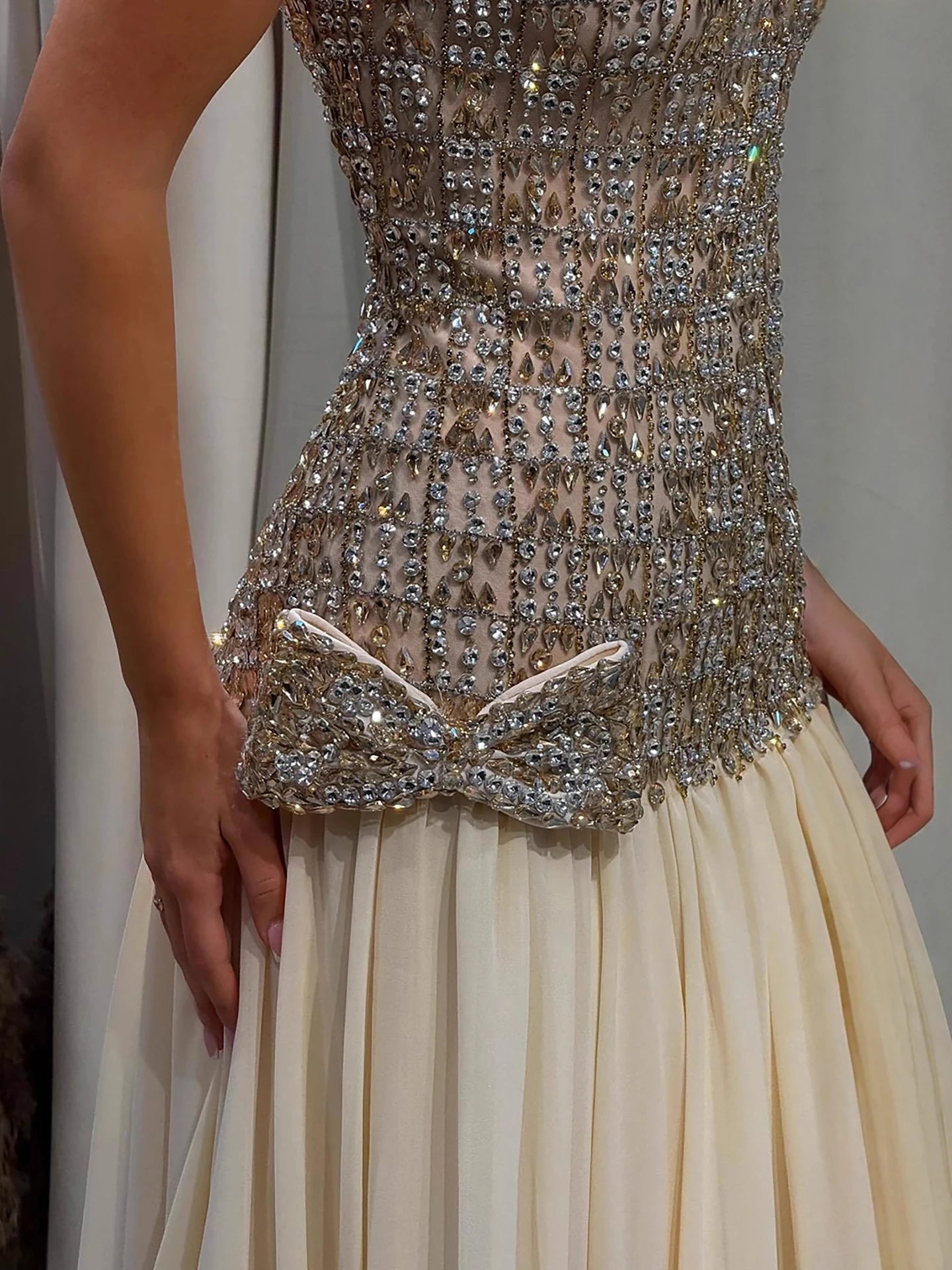 Luxury Champagne A-Line Crystal Beaded Evening Dress LA73361 - SERENE HILL