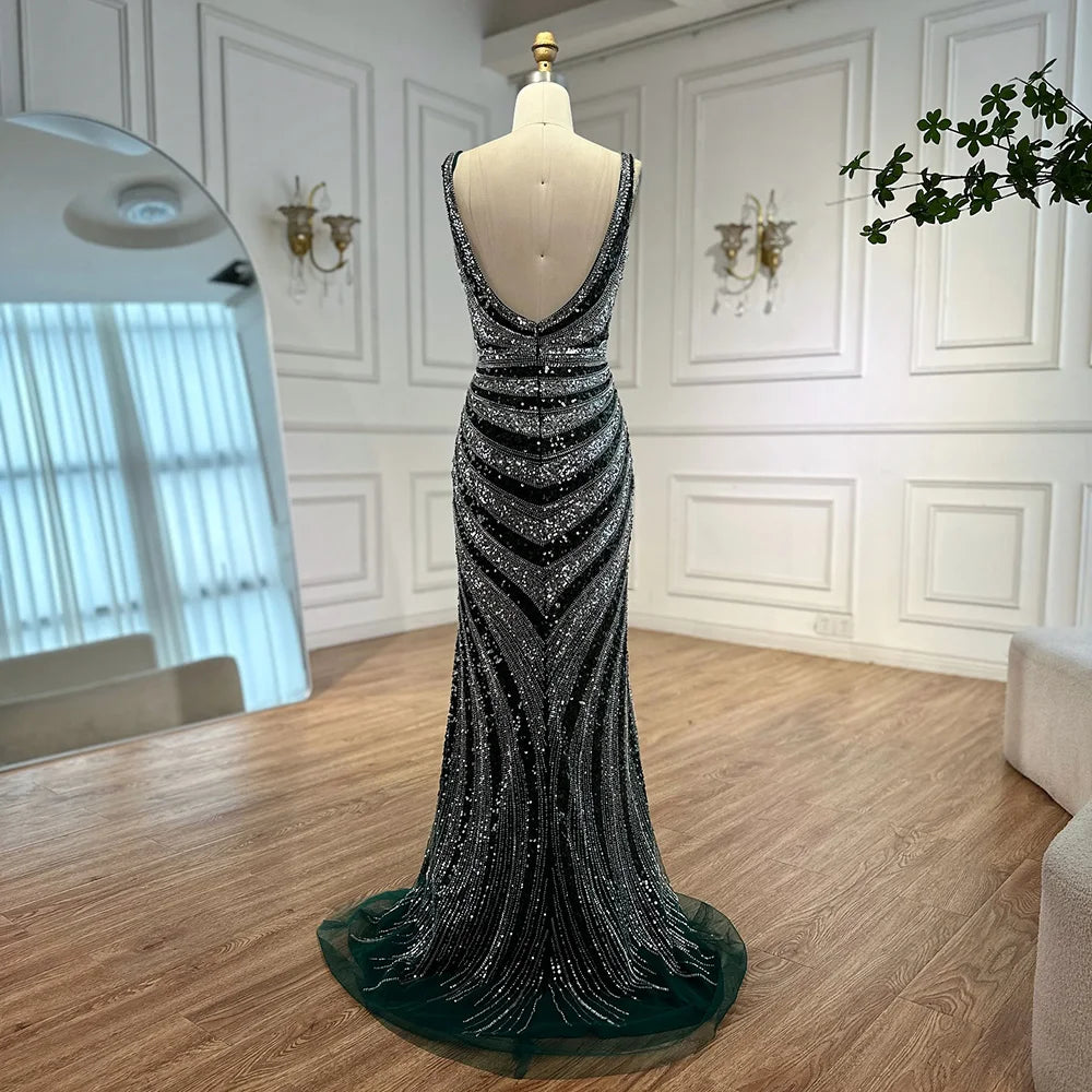 Luxury Green Beaded Mermaid Prom Dress with Split LA72613 - SERENE HILL