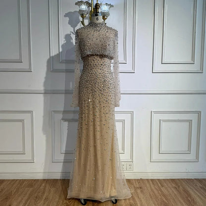 Luxury Turquoise Two Pieces Beaded Mermaid Evening Dress with Detachable Top LA73095 - SERENE HILL