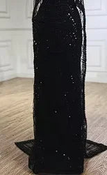Luxury Dubai Muslim Sage Green Pearls Evening Dress With Cape Plus Size LA72591 - SERENE HILL