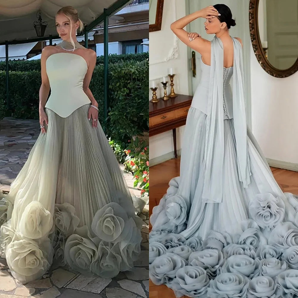 Elegant Sage Green 3D Flowers A Line Evening Dresses Gowns LA72913 - SERENE HILL