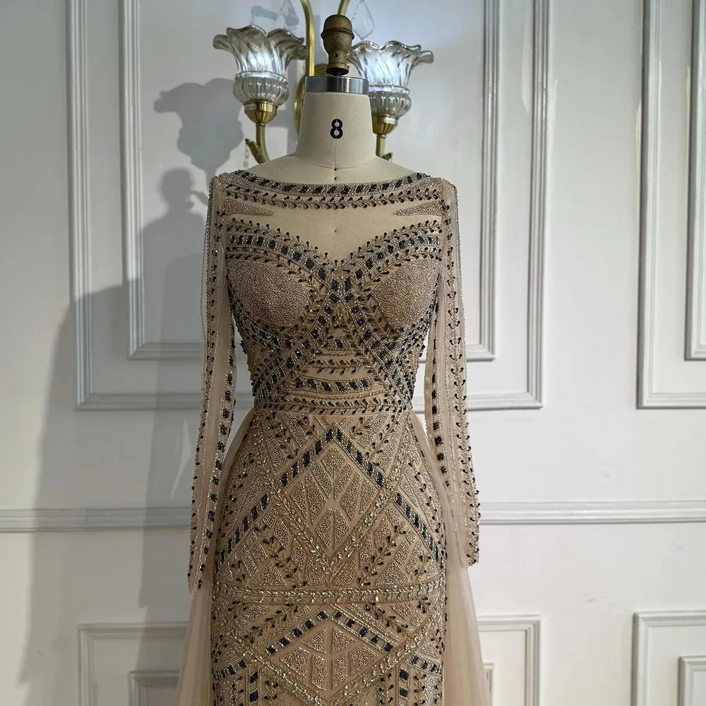 Luxury Dubai Nude Evening Dress With Long Sleeves LA72967 - SERENE HILL