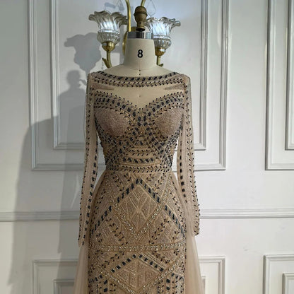 Luxury Dubai Nude Evening Dress With Long Sleeves LA72967 - SERENE HILL