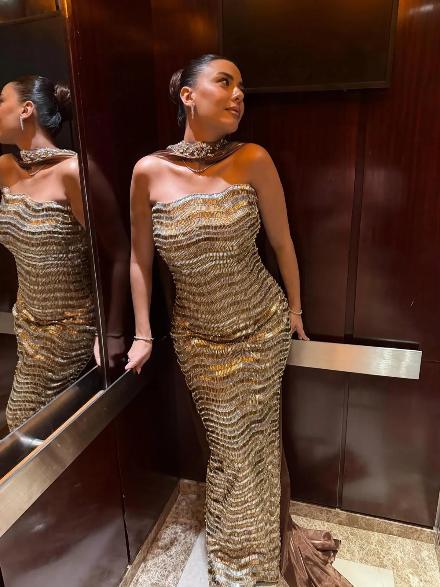 Luxury Caramel Beaded Mermaid Evening Dress LA73447 - SERENE HILL