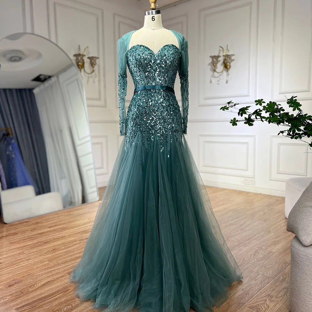 On Sale no return no refund Serene Hill Arabic Sexy Sweetheart Fuchsia A Line Long Sleeves Luxury Beaded Evening Dresses Gowns For Women Party 2025 LA71810 - SERENE HILL