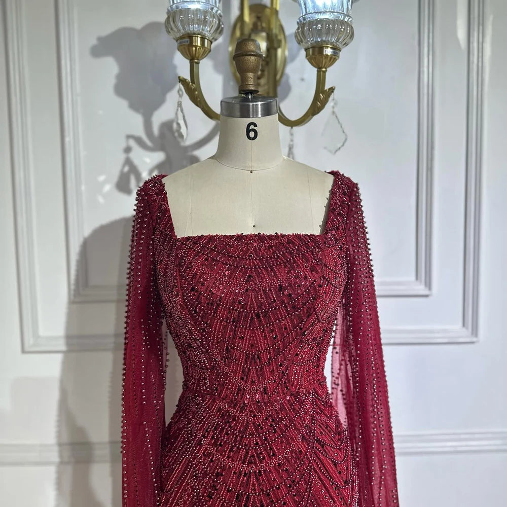Luxury Arabic Mermaid Evening Dress with Cape Sleeves Plus SizeLA72590A - SERENE HILL