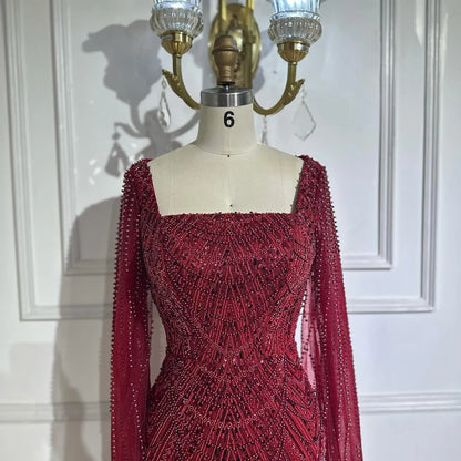 Luxury Arabic Mermaid Evening Dress with Cape Sleeves Plus SizeLA72590A - SERENE HILL