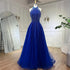 Luxury Arabic Blue Sequin Tassel Halter A Line Evening Dress LA72227 - SERENE HILL