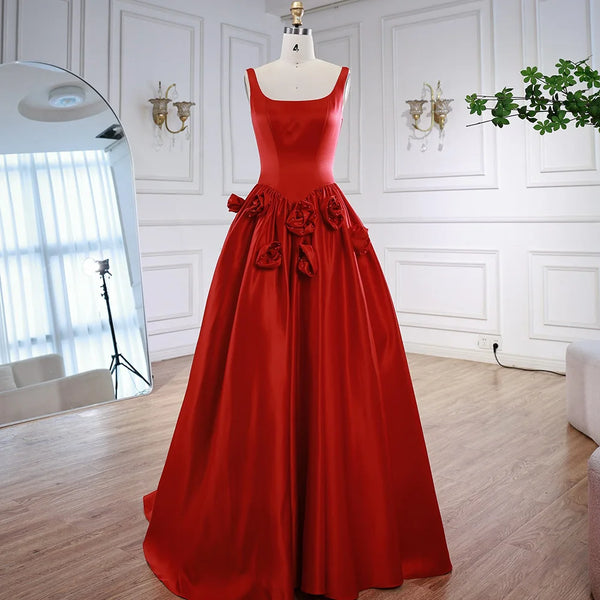 Red A Line Evening Dress 3D Flowers Sleeveless Backless Gown LA73035