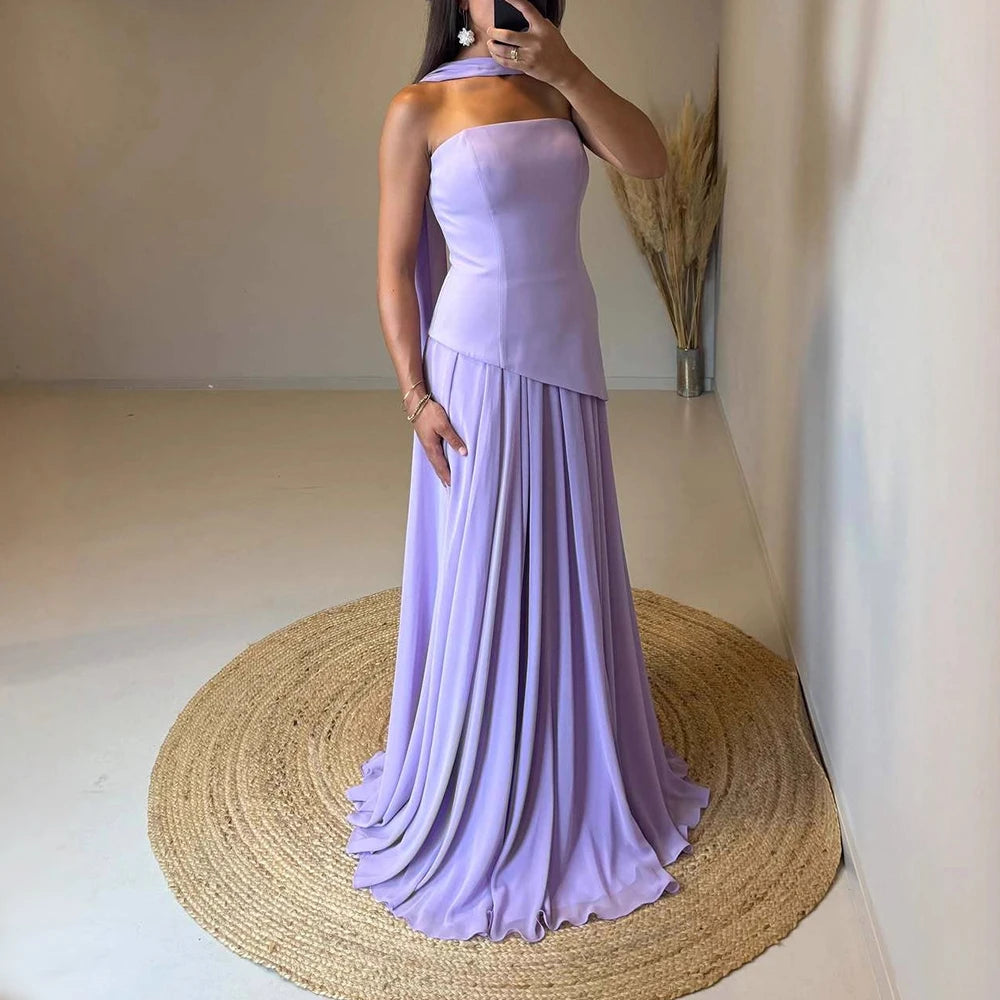 Luxury Lilac Elegant Evening Dress Flowing Skirt LA73165 - SERENE HILL