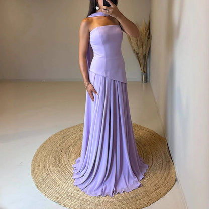 Luxury Lilac Elegant Evening Dress Flowing Skirt LA73165 - SERENE HILL