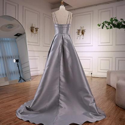 Elegant Light Blue Satin Evening Dress with Overskirt LA72524 - SERENE HILL