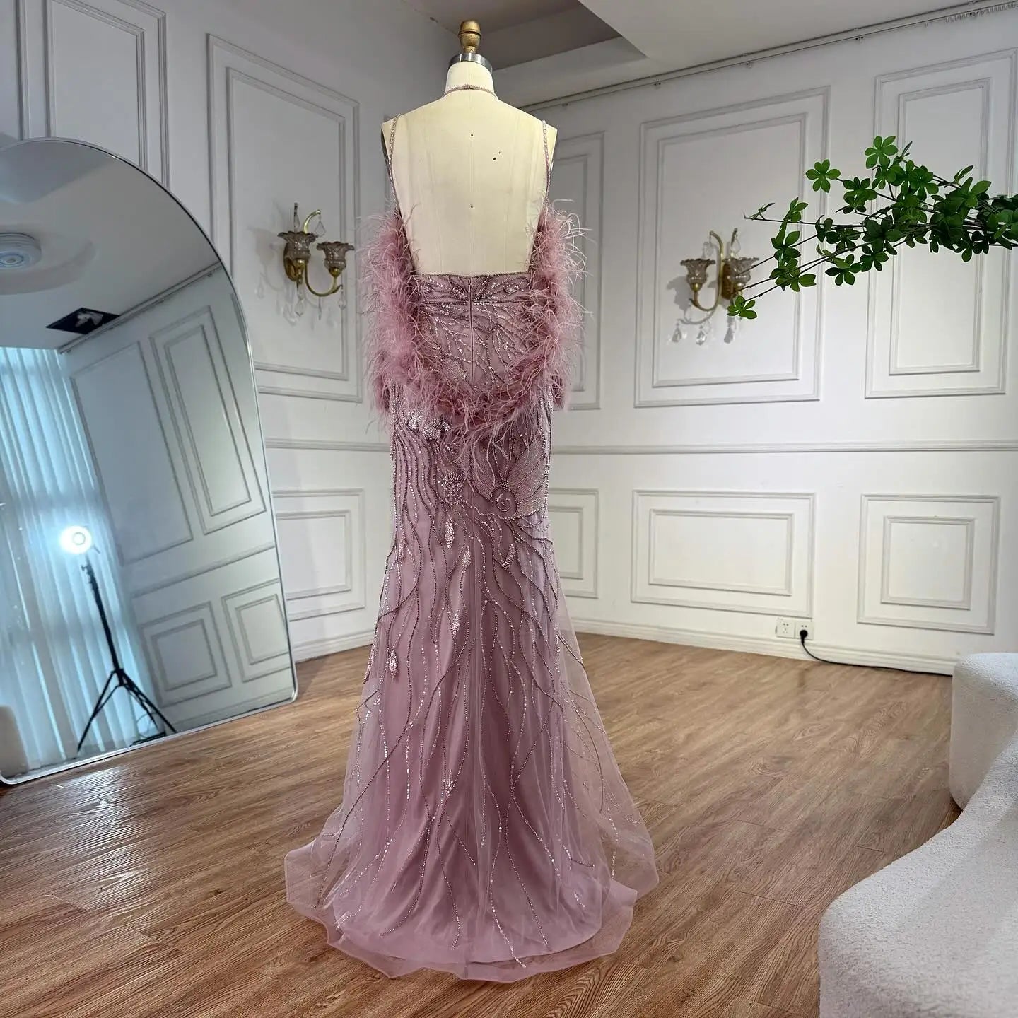 Luxury Pink Beaded Mermaid Evening Dress with Spaghetti Straps LA72492 - SERENE HILL