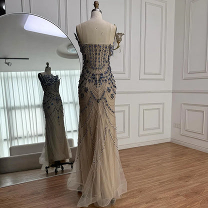 Luxury Blue Crystal Beaded Mermaid Evening Dress LA72760B - SERENE HILL