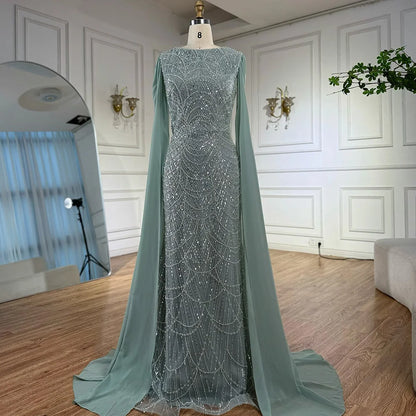 Luxury Beaded Gown With Cape Sleeves LA72160A - SERENE HILL