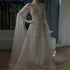 Luxury Blue A-Line Evening Dress with Beaded Cape Sleeves LA72666 - SERENE HILL