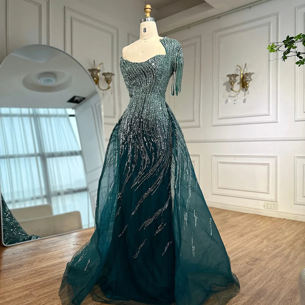 Luxury Green Evening Dress with Overskirt LA72979 - SERENE HILL