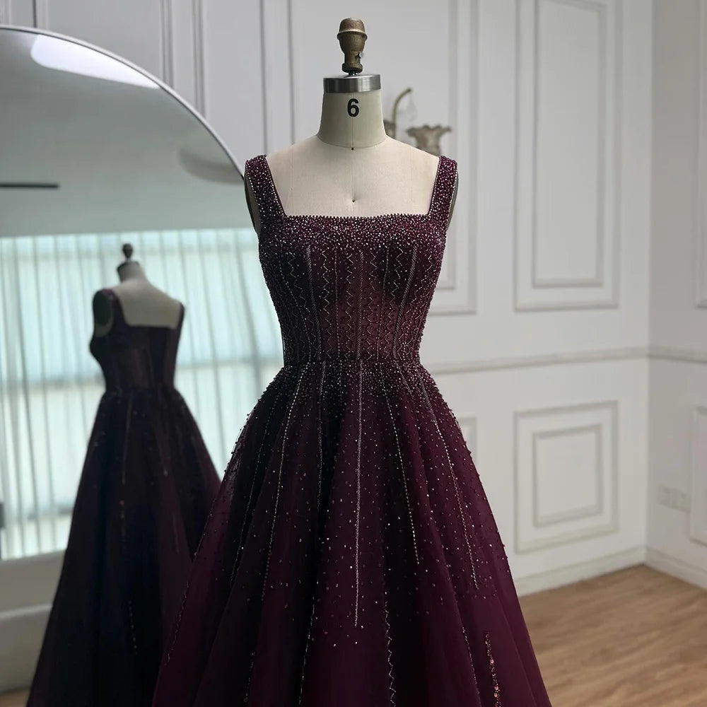 Purple Luxury Square Evening Dresses Arabic Gowns For Party Prom Dress Party LA72857 - SERENE HILL