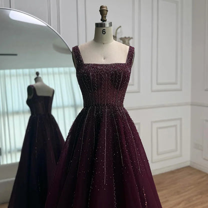 Purple Luxury Square Evening Dresses Arabic Gowns For Party Prom Dress Party LA72857 - SERENE HILL