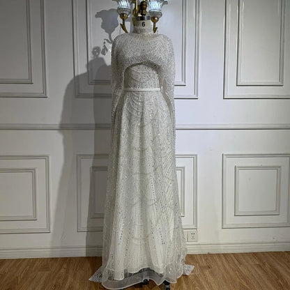 Luxury Modest Sage Green Evening Dress with Pearls LA72032B - SERENE  HILL
