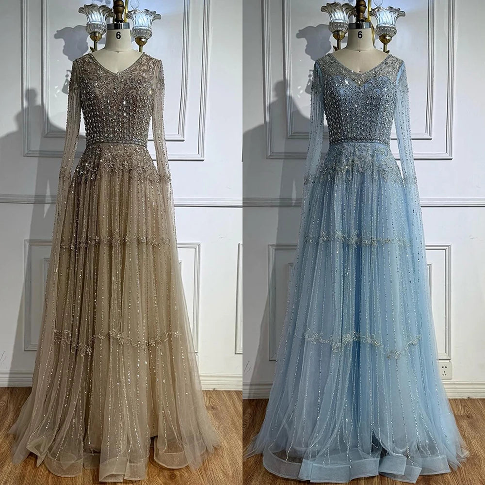 Elegant A-Line Beaded Evening Dress with Cape Sleeves LA73075 - SERENE HILL