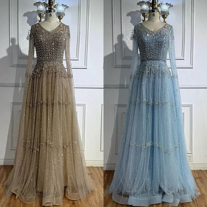Elegant A-Line Beaded Evening Dress with Cape Sleeves LA73075 - SERENE HILL