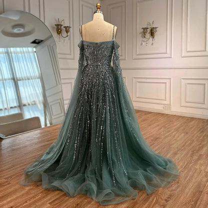 Luxury Caramel Evening Dress with Cape sleeves LA72957 - SERENE HILL