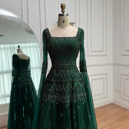 Luxury Green A-LineBeaded Evening Dress with Cape Sleeves LA73089 - SERENE HILL
