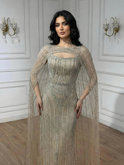 Luxury Blue Diamond Evening Dress With Cape LA73426 - SERENE HILL