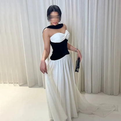 Chic Black and White A-Line Prom Dress LA73048 - SERENE HILL
