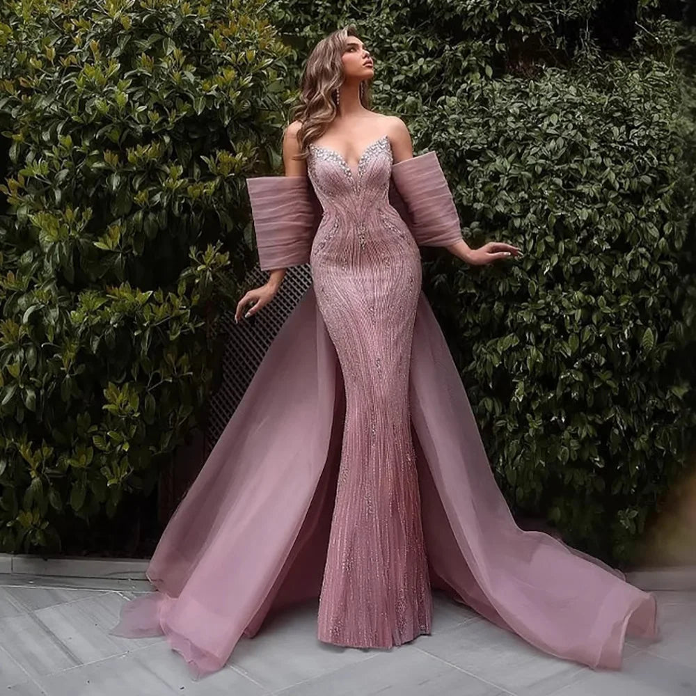 Luxury Designer Pink Mermaid Evening Dress with Big Bow LA73061 - SERENE HILL