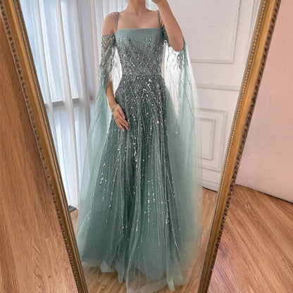 Luxury Caramel Evening Dress with Cape sleeves LA72957 - SERENE HILL