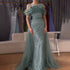 Luxury Dubai Saudi Arabic Beaded Caramel Mermaid Elegant Evening Dresses Gowns with Overskirt for Formal Occasion LA71634A - SERENE HILL