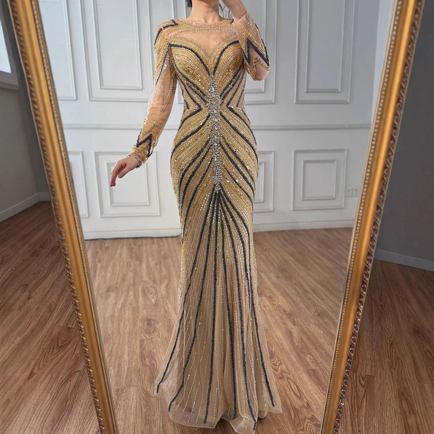 Luxury Pink Modest Dubai Mermaid Evening Dress Long Sleeevs 2026 LA73213 - SERENE HILL