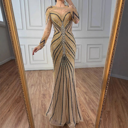 Luxury Pink Modest Dubai Mermaid Evening Dress Long Sleeevs 2026 LA73213 - SERENE HILL