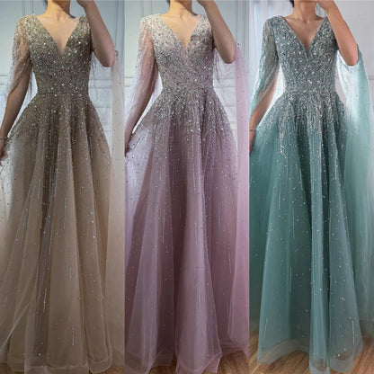 Luxury Caramel Dubai Evening Dress with Cape LA73269 - SERENE HILL