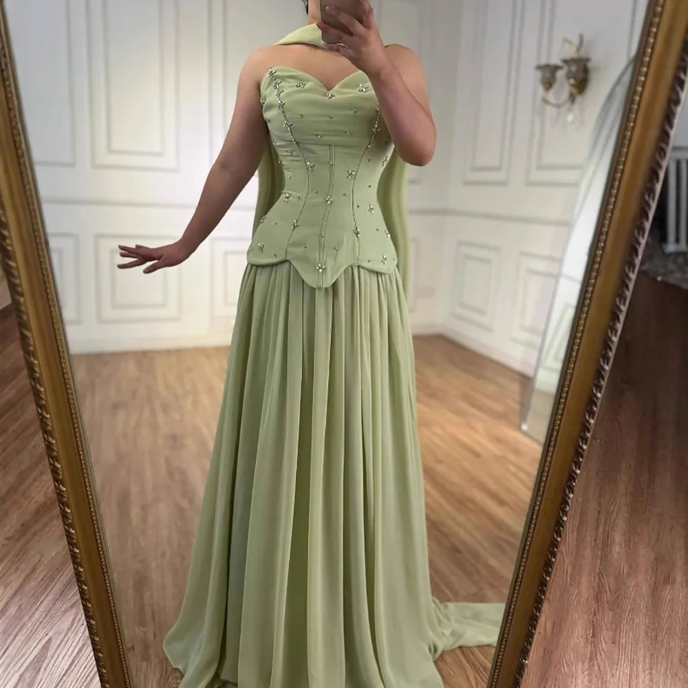 Classy Sage Green Strapless A-Line Chiffon Evening Dress LA73073 SERENE HILL Classy Sage Green Strapless A-Line Chiffon Evening Dress LA73073 SERENE HILL