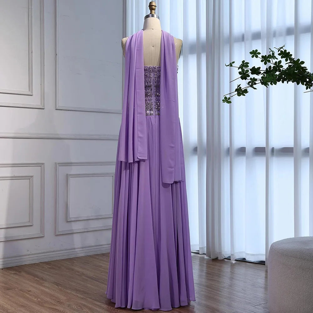 Lilac Beaded A Line Arabic Evening Dress LA73044 - SERENE HILL