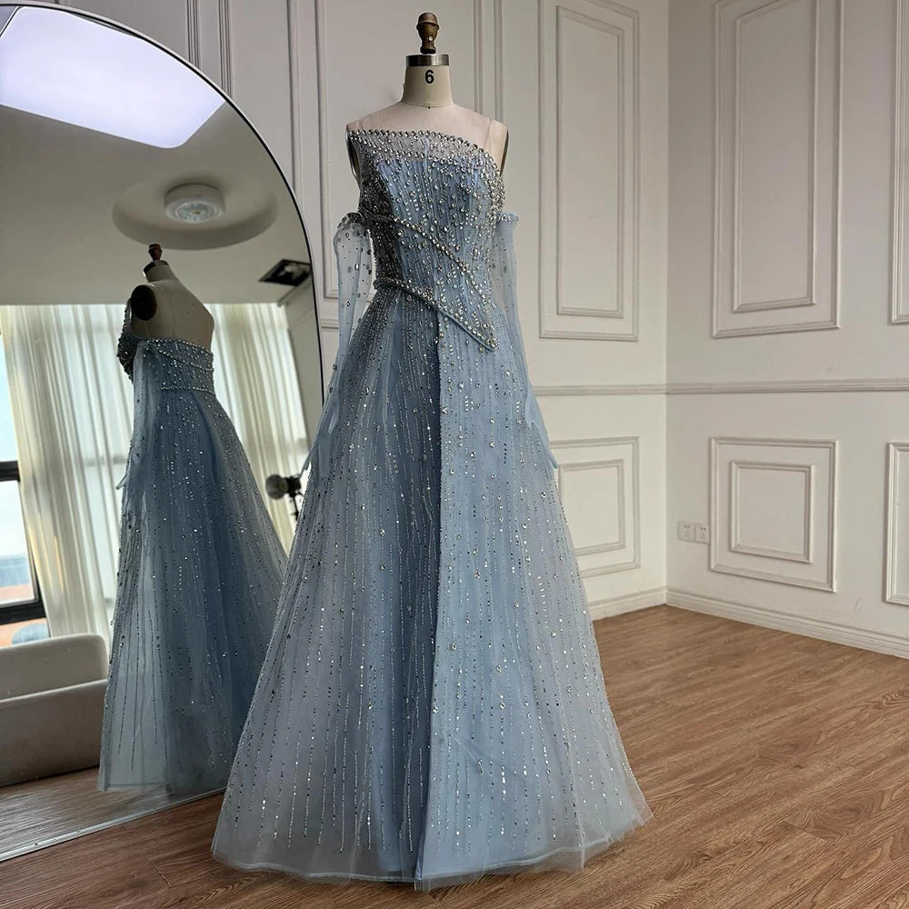 Luxury Nude Crystal Beaded A-Line Evening Dress with Split LA72949 - SERENE HILL