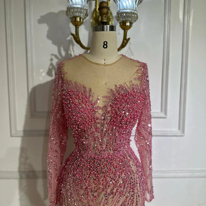 Serene Hill Blue Elegant Mermaid Dubai Arabia Luxury Beaded Pearls Evening Dresses Gowns 2025 For Women Wedding Party LA72264 - SERENE HILL