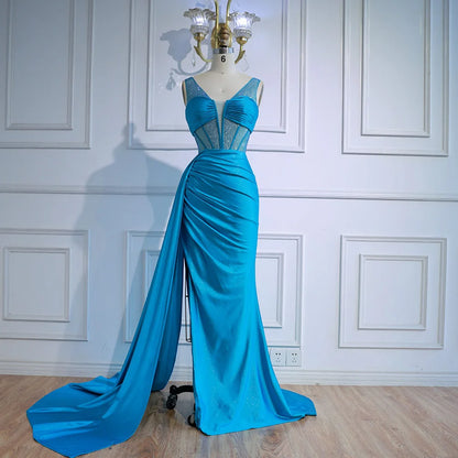 Blue Prom Dress with Side Overskirt Spaghetti Straps LA73011 - SERENE HILL