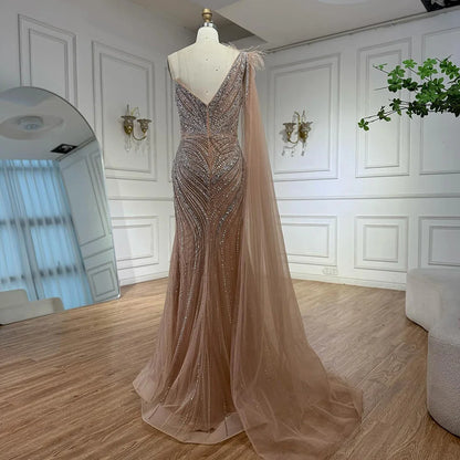 Luxury Caramel One Shoulder Beaded Mermaid Evening Dress LA72895 - SERENE HILL