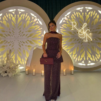 Elegant Arabic Designer Purple Two Pieces Evening Dress for Wedding Guest LA73219 - SERENE HILL