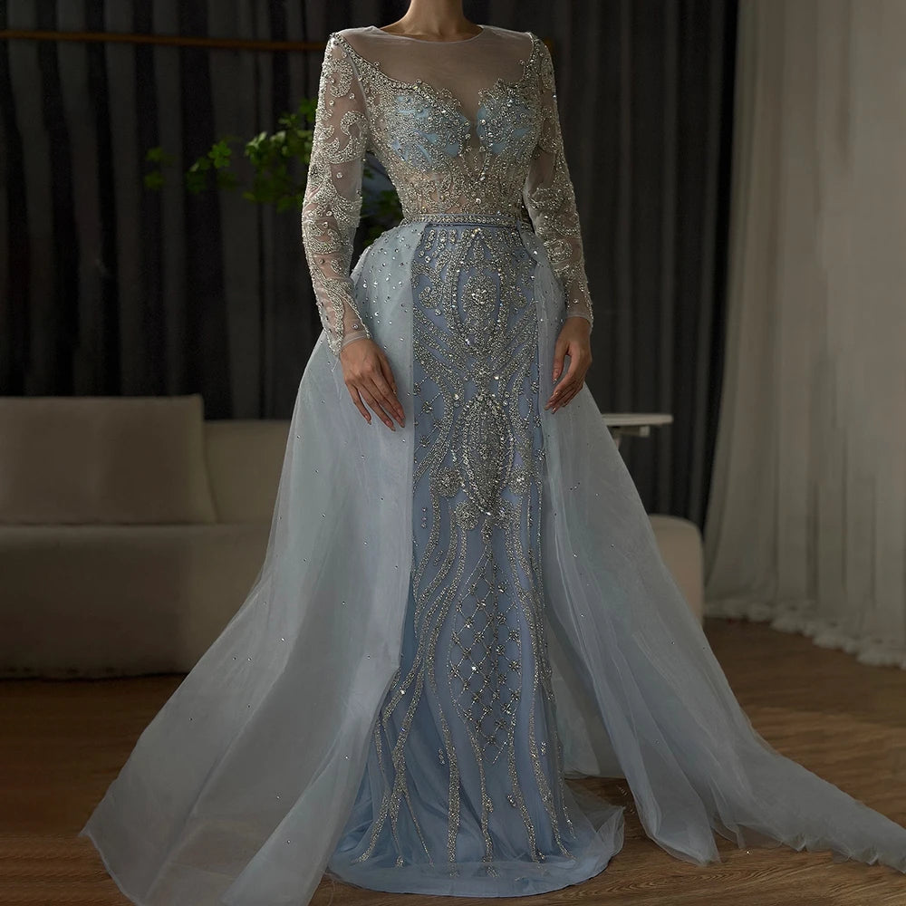 SERENE HILL Luxury Muslim Nude Beaded Mermaid Evening Dress with Overskirt LA71597 - SERENE HILL