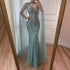 Luxury Turquoise Beaded Cape Sleeve Saudi Arabic Evening Dress LA73136A - SERENE  HILL