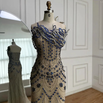 Luxury Blue Crystal Beaded Mermaid Evening Dress LA72760B - SERENE HILL